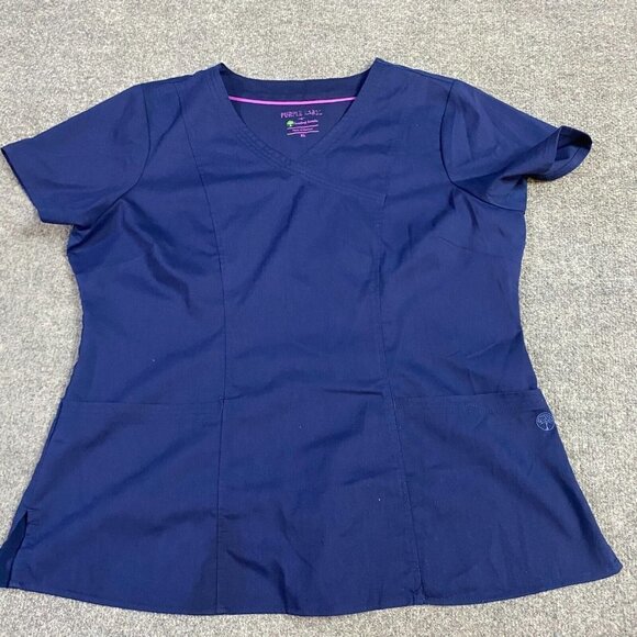 Healing Hands Women's Scrub Top XL Blue Solid Purple Label - Picture 1 of 6